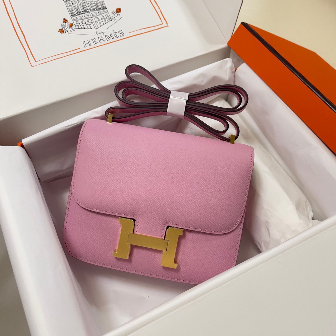 Hermes Constance 18 Mini Shoulder Bag In Rose Sakura Epsom Leather